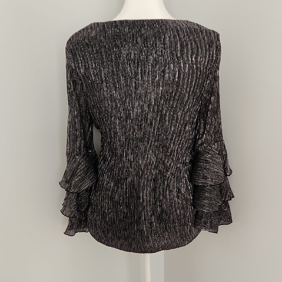 Alfani Metallic Black Blouse with Ruffle Sleeves - Picture 8 of 11